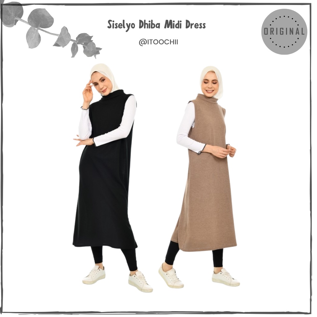 Siselyo Dhiba Midi Dress Gamis Dress Baju Wanita Outer Luaran Baju Wanita Tanpa Lengan