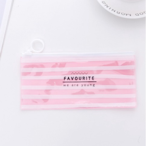 COD - S656 Tempat Pensil Zipper Transparan / Zipper Bag / Pouch Zipper / Tempat Kosmetik Zip-Pink