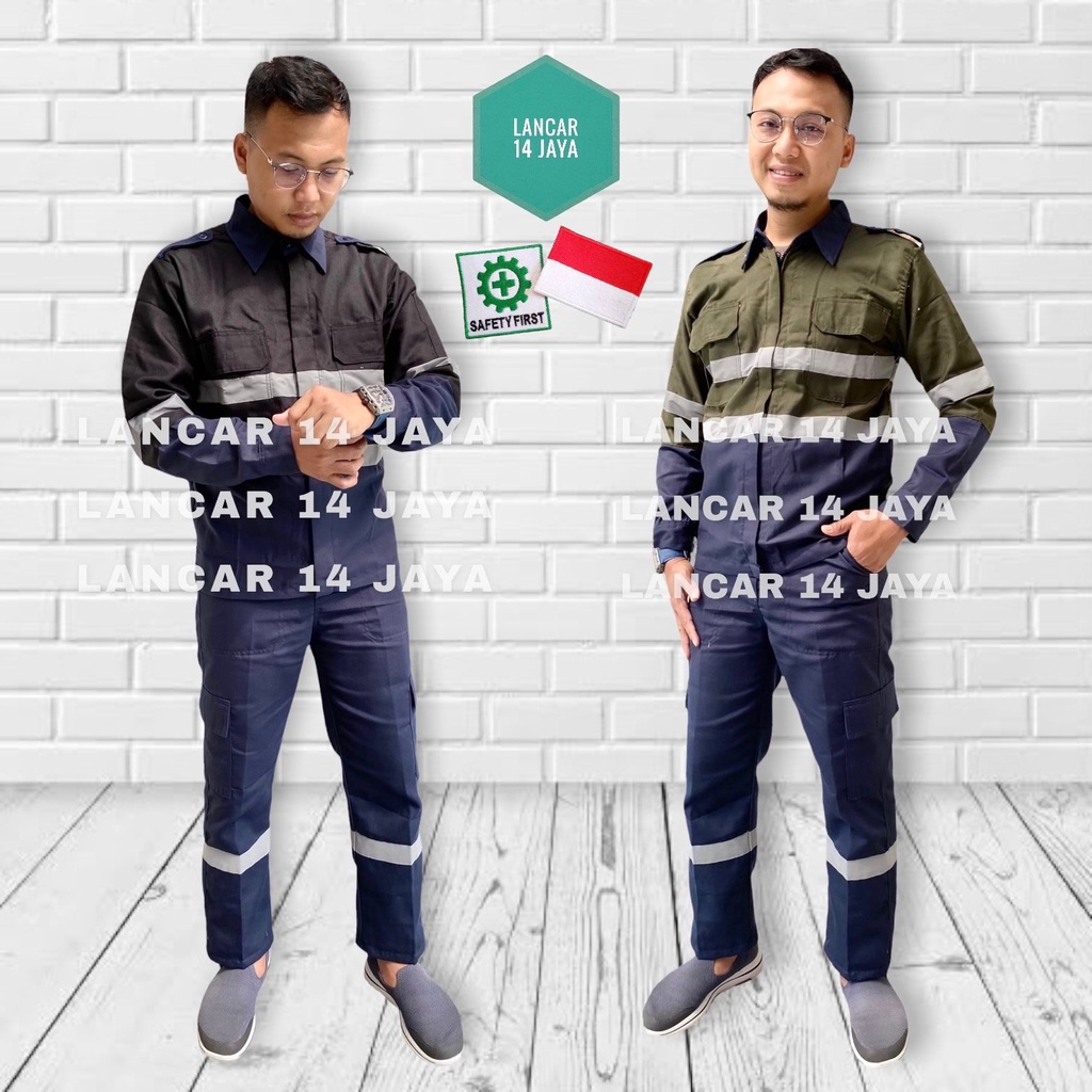 Kemeja Kombinasi / Kemeja Safety Lengan Panjang Kombinasi / Wearpack / Katelpak Safety Skotlet / Atasan Kemeja Kerja / Atasan Katelpak Panjang