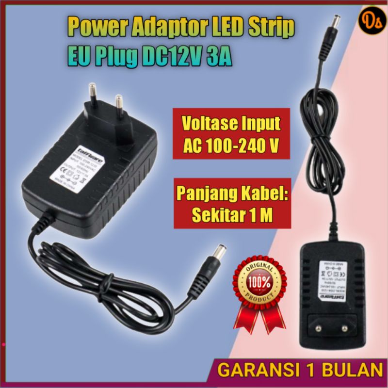 PROMO Taffware Power Adaptor LED Strip EU Plug DC12V 3A - DSM-1230 OMAD70BK