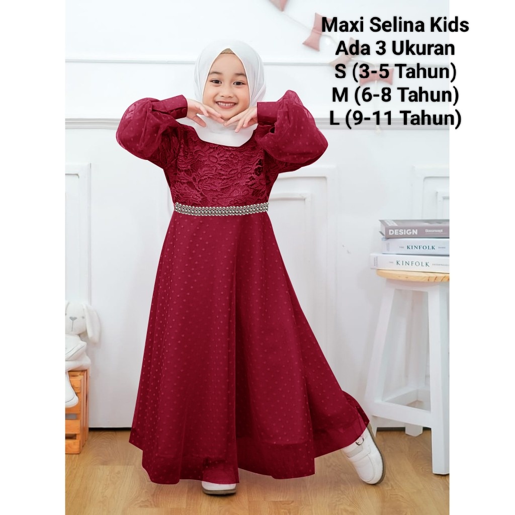 COD☑️PAKAIAN GAMIS ANAK TERBARU/MAXI SELINA KIDS/3 SIZE 3-5THN_6-8THN_9-11THN/MATT BROKAT KOMBIN TILLE DOT/PAKAIAN GAMIS ANAK MURAH/GOOD QUALITY