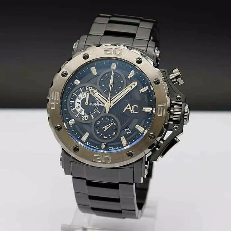 Jam Tangan Alexandre Christie AC 9205 Pria / AC9205 MC Rantai Full Black Original