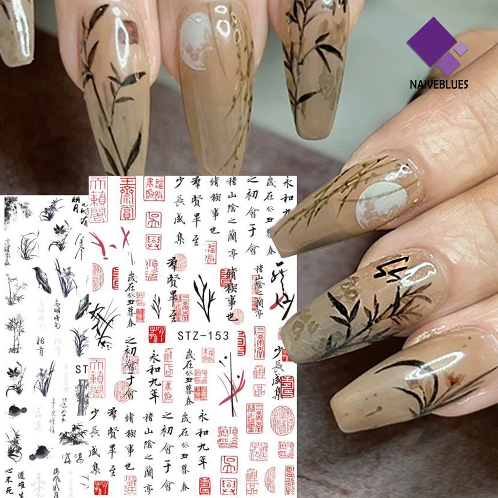 Naiveblue 3 Lembar / Set Stiker Kuku Motif Bunga Cat Air Ultra Tipis Untuk Nail Art / Manicure DIY