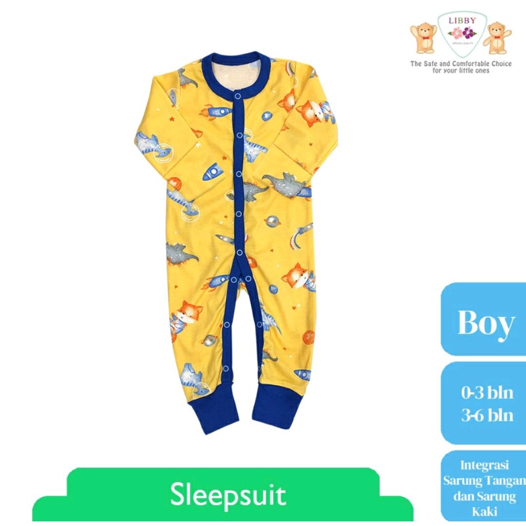 LIBBY SLEEPSUIT KANCING PREMIUM PRINT MOTIF ISI 1 / JUMPER BAYI