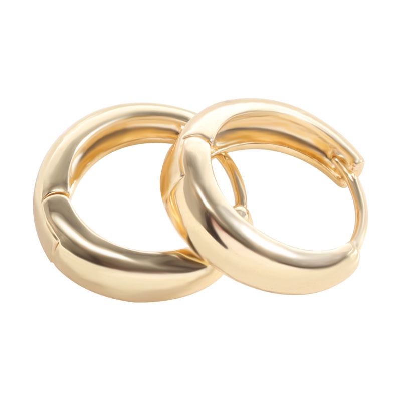 Smooth 9K Real Yellow Gold Filled Ladies Hoop Earrings