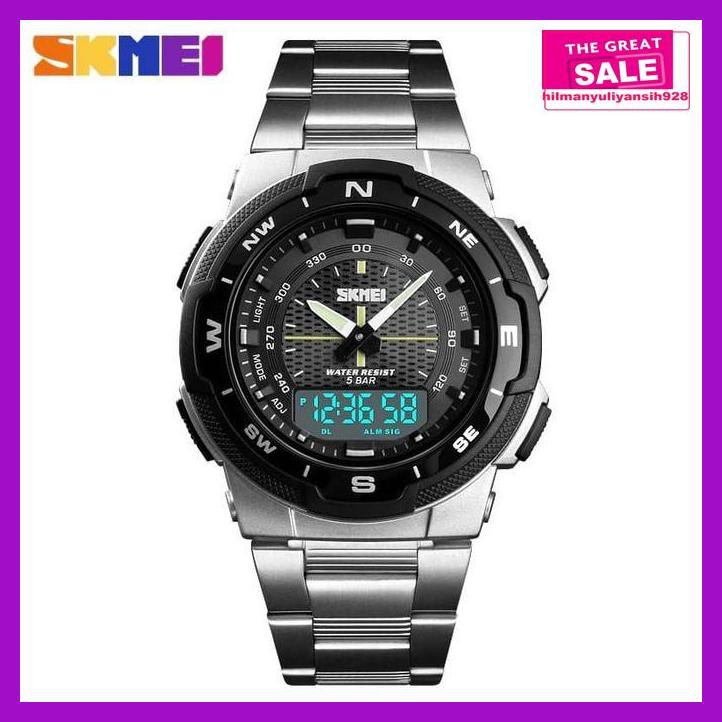 T7Rur66- Skmei 1370 Jam Tangan Pria Sport Digital Led Dual-Time Anti Air- Murah - Silver R5Ete57-