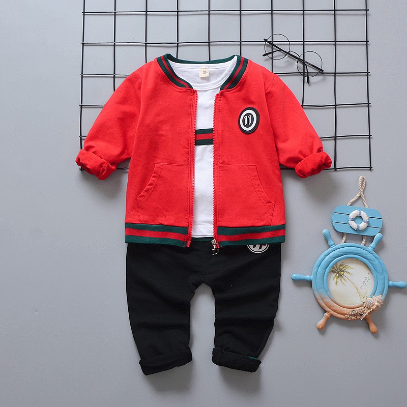 CHUBBI 33 Setelan Set 3pcs Anak Laki Tshirt Jaket Bergaris