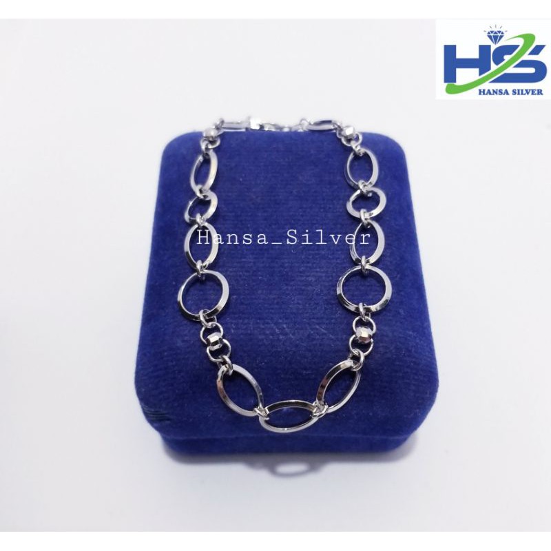 Gelang Perak Asli Tangan Wanita Silver 925 Lapis Emas Putih Rantai fancy - Perhiasan Perak Asli