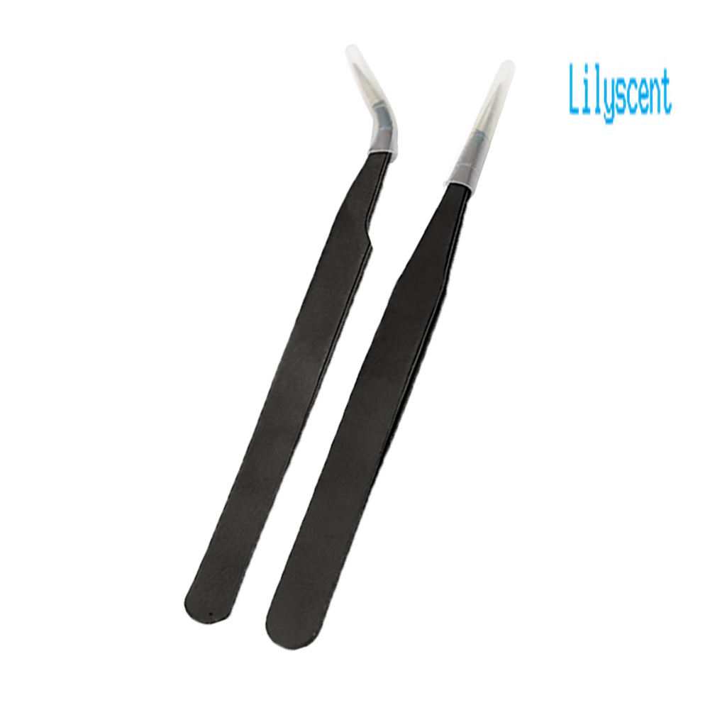 Lily 2Pcs Pinset Lurus / Melengkung Untuk Nail Art / Extension Bulu Mata