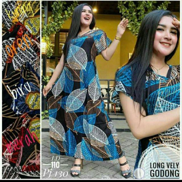 Longdress Velly Daun Lompong Leher V Batik Pekalongan Terbaru 2020 Adem
