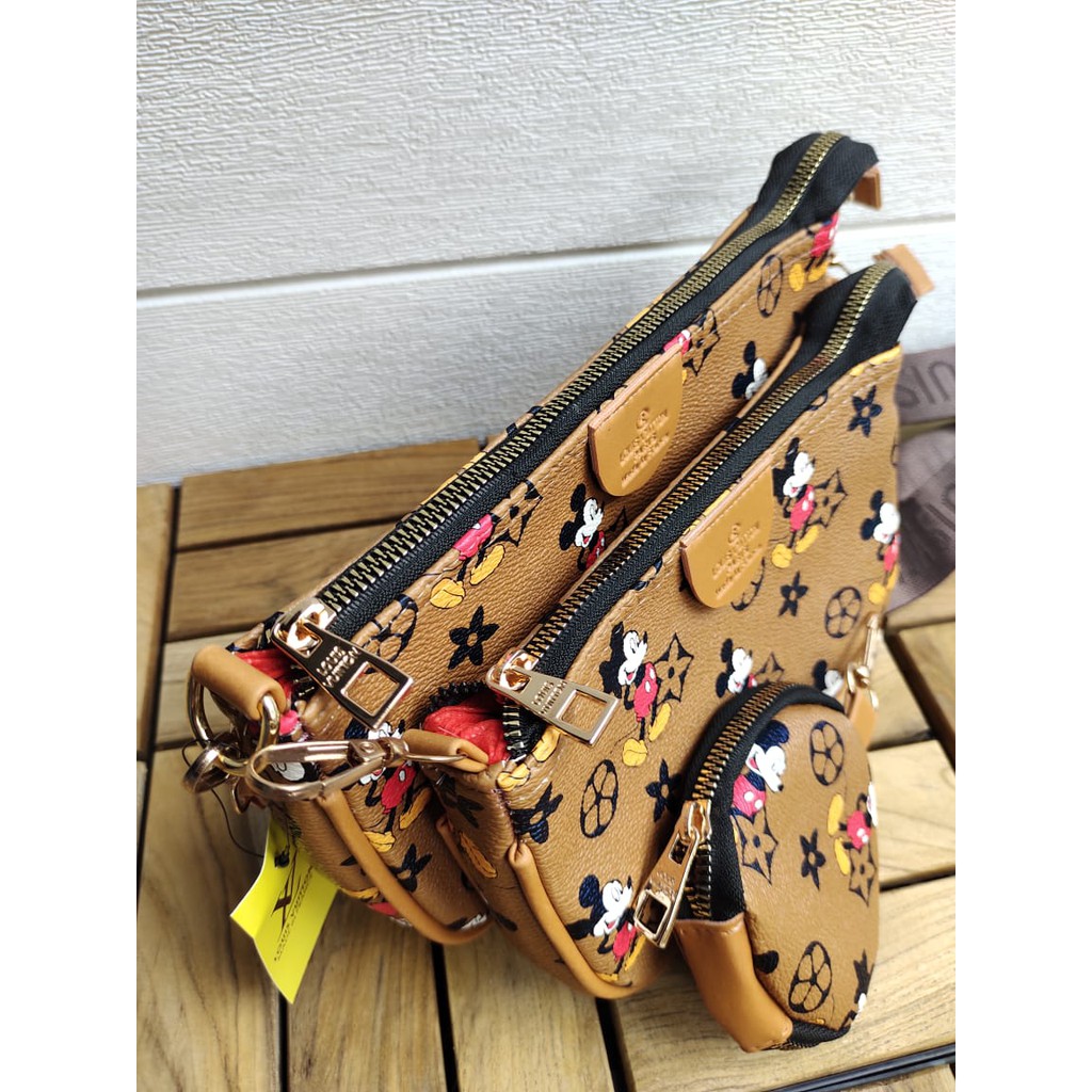 TAS SELEMPANG LV MICKEY MOUSE 3 SET SLING BAG UK 24X14 CM FULL EMBOS