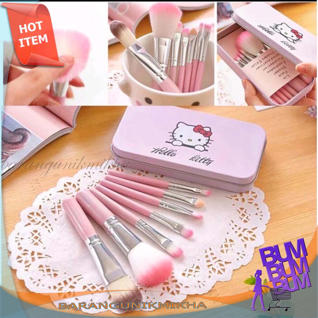 Kuas Make Up KOTAK KALENG KUAS SET MAKE UP / BRUSH KIT SET HELLO KITTY - DORAEMON KALENG ISI 7 PC