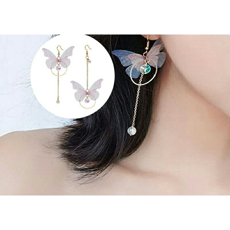 KADO AKSESORIS ANTING GIWANG KOREA RANTAI GANTUNG JUNTAI PANJANG UNIK BULAT BOLA POM POMPOM BULU CEW