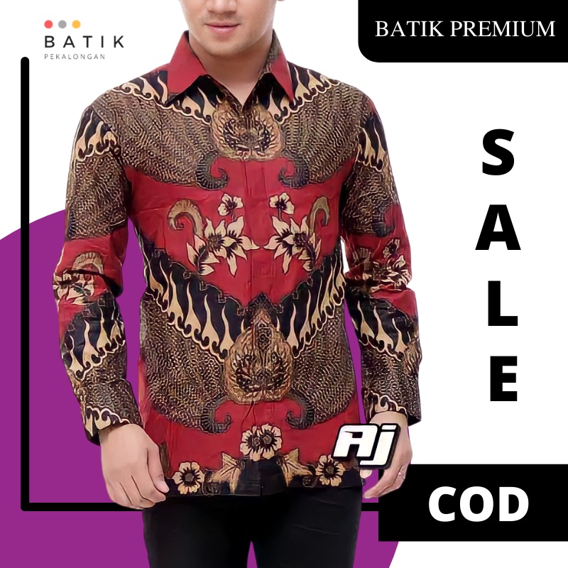 Atasan Kemeja Batik Modern Pria Lengan Panjang Warna Merah Maroon Pekalongan Batik Remaja Pria