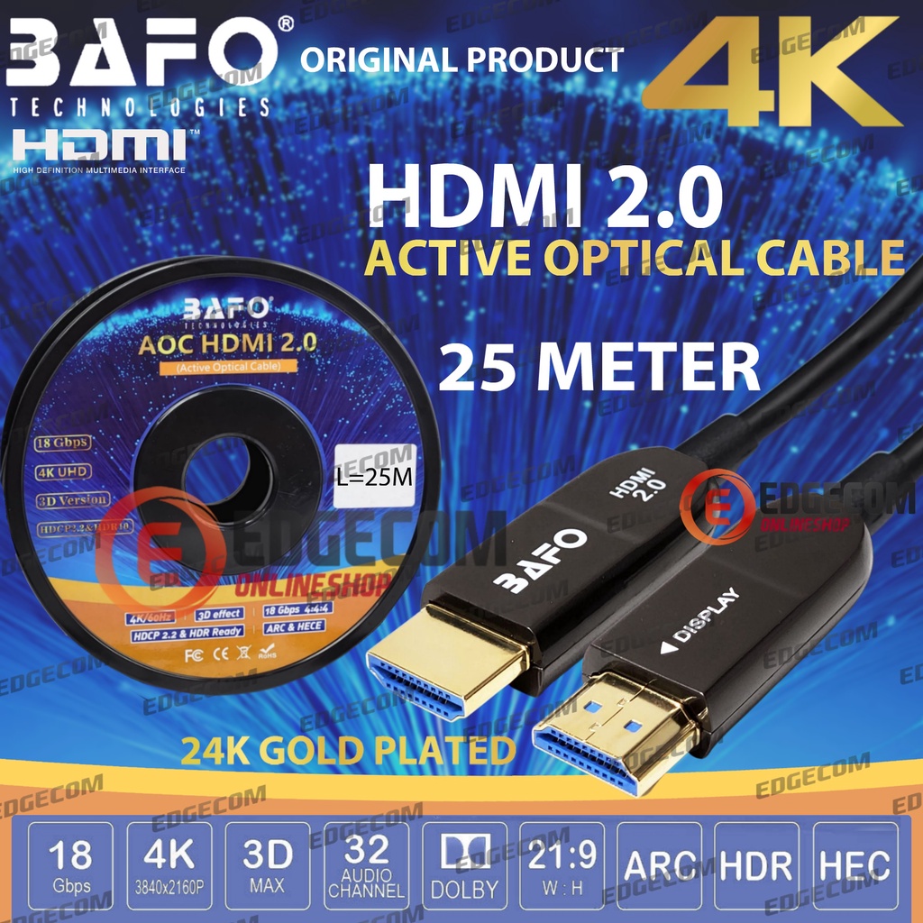 KABEL HDMI 2.0 FIBER OPTIC 4K 25 METER  BAFO / HDTV high speed cable