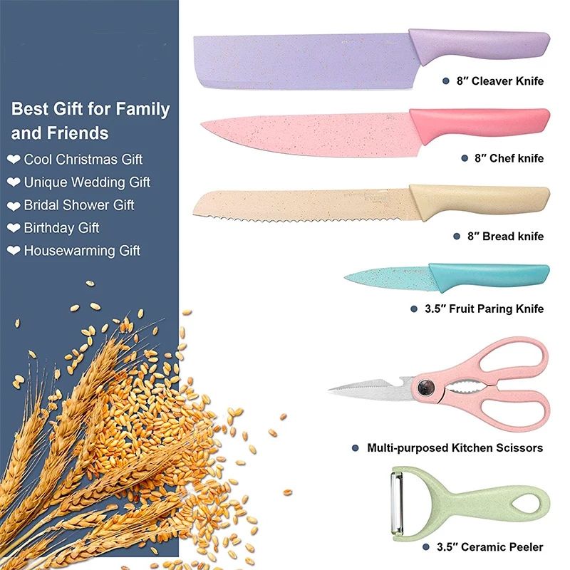 Pisau set Stainless anti Lengket 6 pcs Pastel colours /Gift set