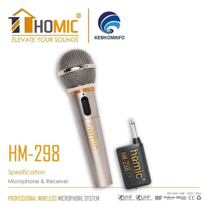 Mic Microphone Homic HM-298 Single Wireless Full Metal Karaoke Original HM 298