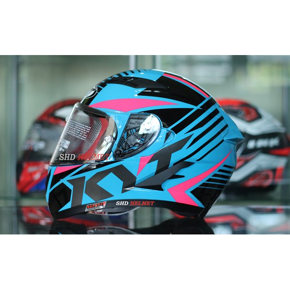 Helm Full Face KYT Falcon FR Radiant Sky Blue Fuxia Biru Tosca Original
