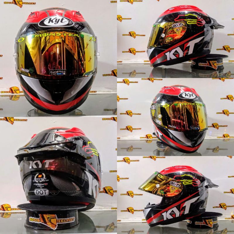 Helm full face KYT RC Seven Paket Ganteng Motif Visor Iridium Silver Stiker Set  Spoiler RC7-PAKET GANTENG NO-6