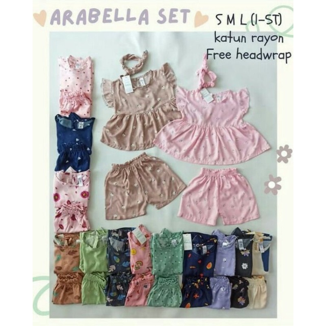 ARABELLA SET ANAK /SETELAN RAYON/LITTLE KODA/FREE HEADWRAP