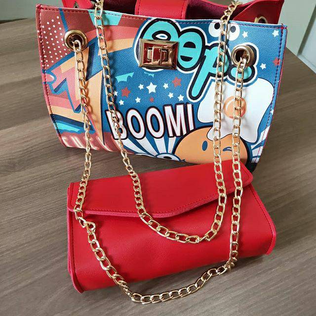 Impor fashion wanita berkualitas baik mencetak 2 in 1 tas messenger harga grosir murah