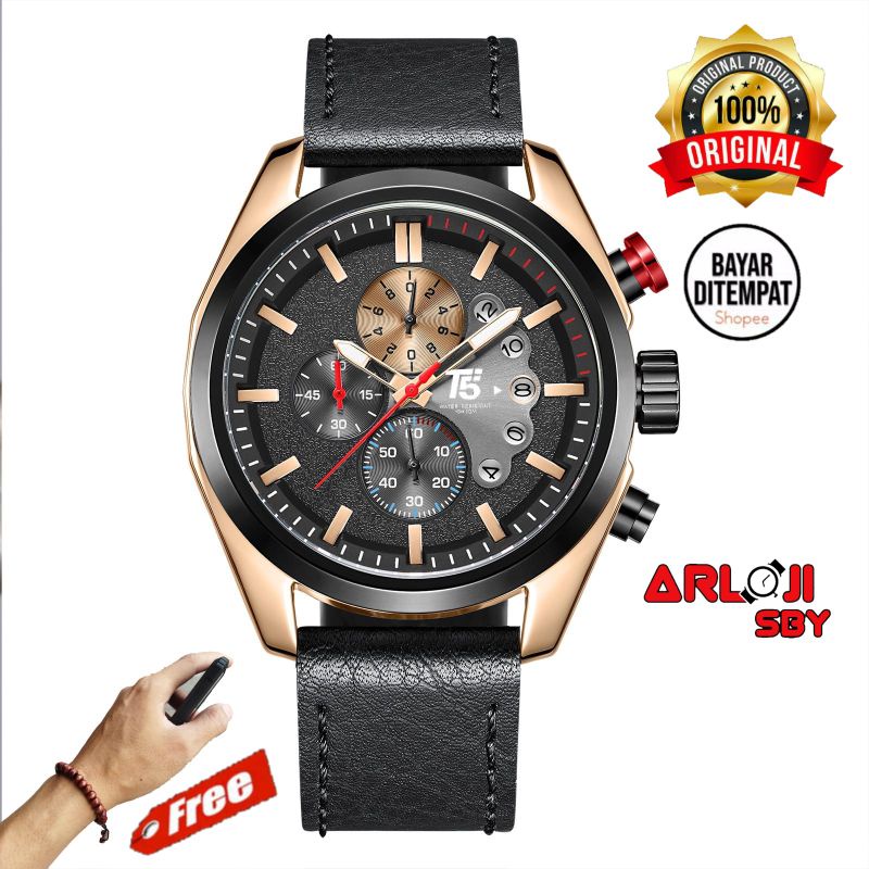 JAM TANGAN PRIA T5 H3751 CHRONO SPORT ORIGINAL TAHAN AIR 3 ATM FREE BOX PAPPER BAG || FREE GELANG