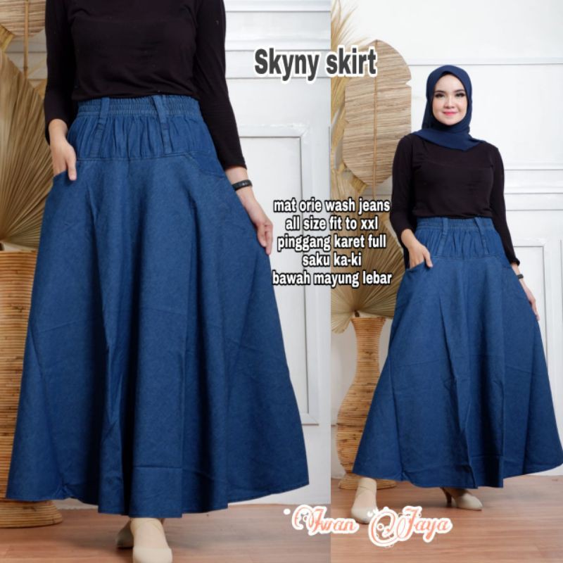 ROK JEANS MAYUNG/ROK JEAN MAYUNG POLOS/UMBRELLA JEANS/ROK POLOS/ROK PAYUNG JUMBO