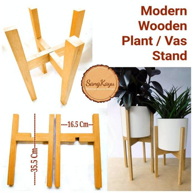 Modern Wooden plants stand 35.5x16.5 Cm Dudukan pot vas bunga kayu