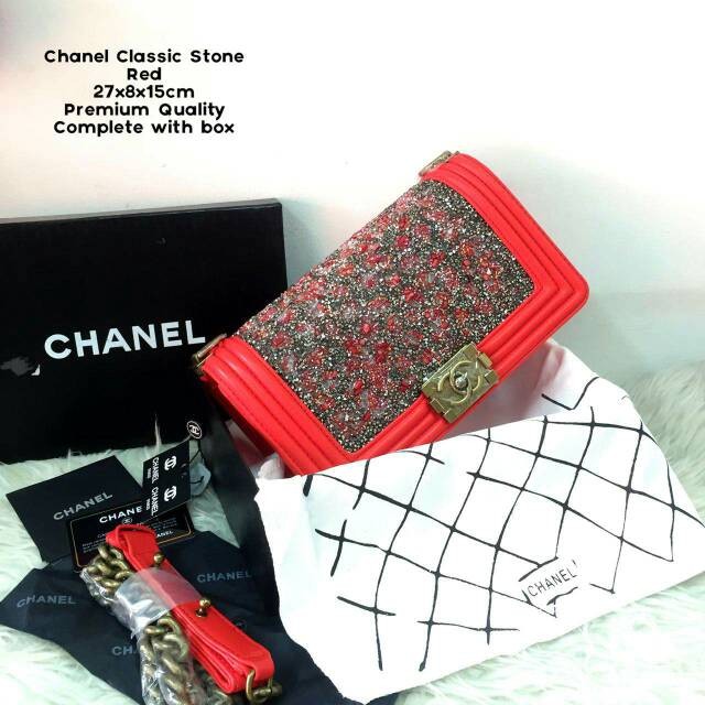 TAS CHANEL BOY STONE SEMI PREMIUM + BOX