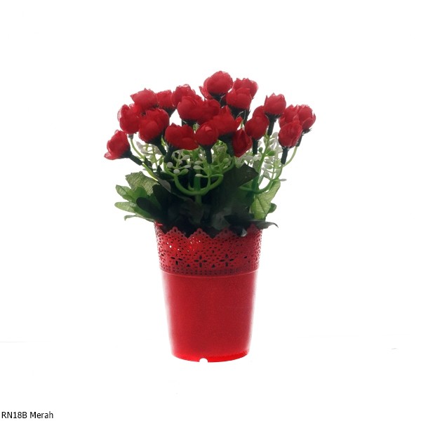 Bunga Plastik Ranunculus Mini Vas Warna RN18-Merah