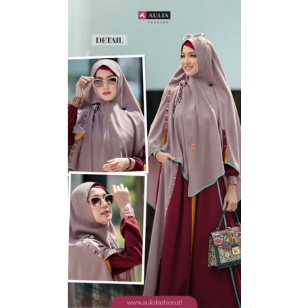 Set Gamis Aulia Fashion Clarisha Dark Maroon Khaky - Baju Wanita Muslimah Syar'i Terbaru - Bahan Nir