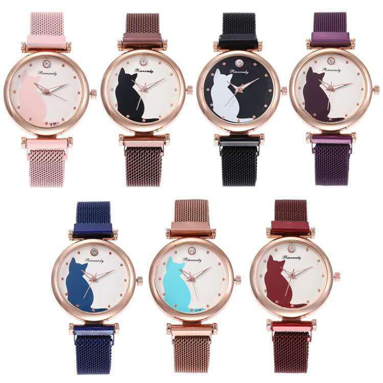 ✅ COD KUMA Jam Tangan Wanita Magnet Kucing Cute Cat Korean Fashion Analog Watch Import