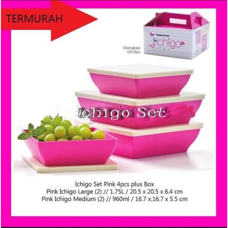 ICHIGO SET TEMPAT MAKAN PINK TUPPERWARE