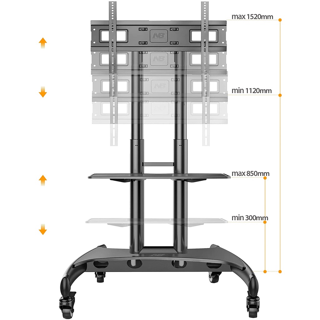 NB North Bayou Mobile TV Cart Rooling TV Stand with Wheels for 32 to 70 Inch LCD LED OLED Plasma Flat Panel Screens up to 100lbs AVA1500-60-1P (Black)