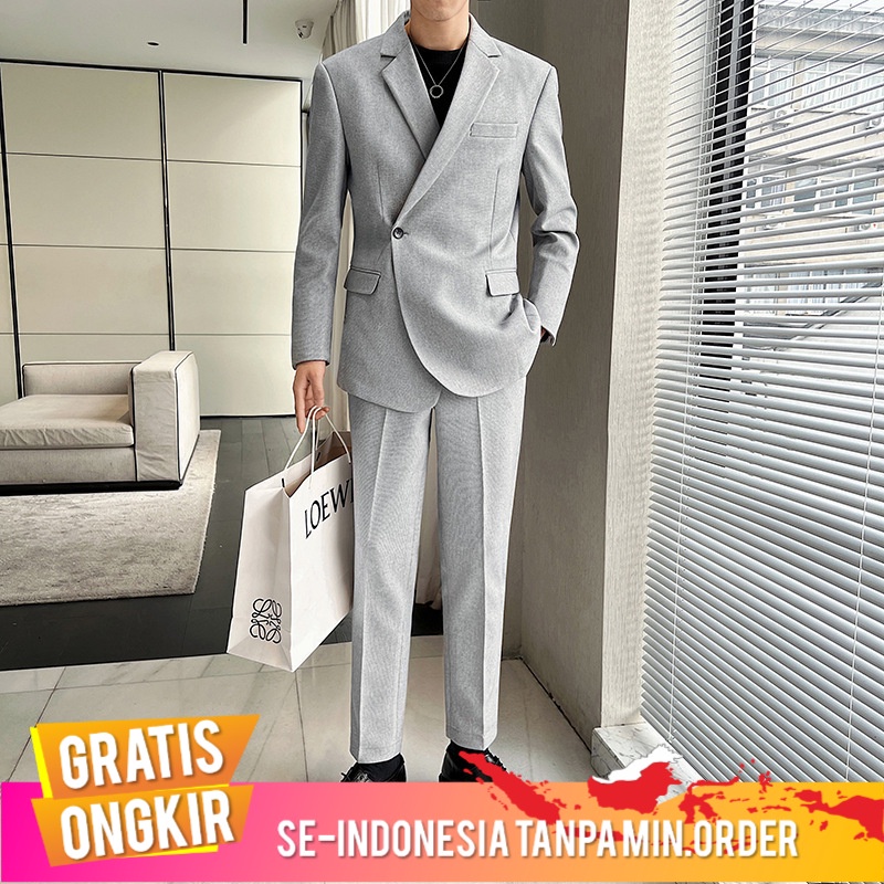 Jas Pria Pria Ringan Dewasa Asimetris Tombol Tren Pria Mos Kualitas Suit Jaket Hist
