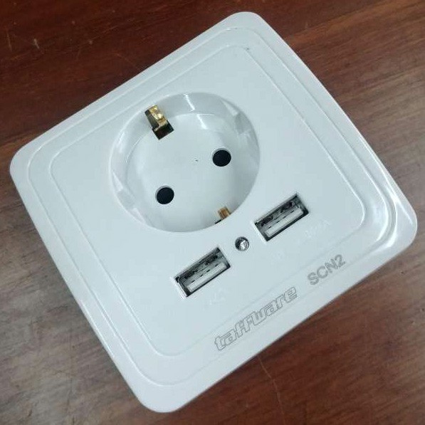 Taffware Stop Kontak Dinding EU Plug dengan 2 USB Port