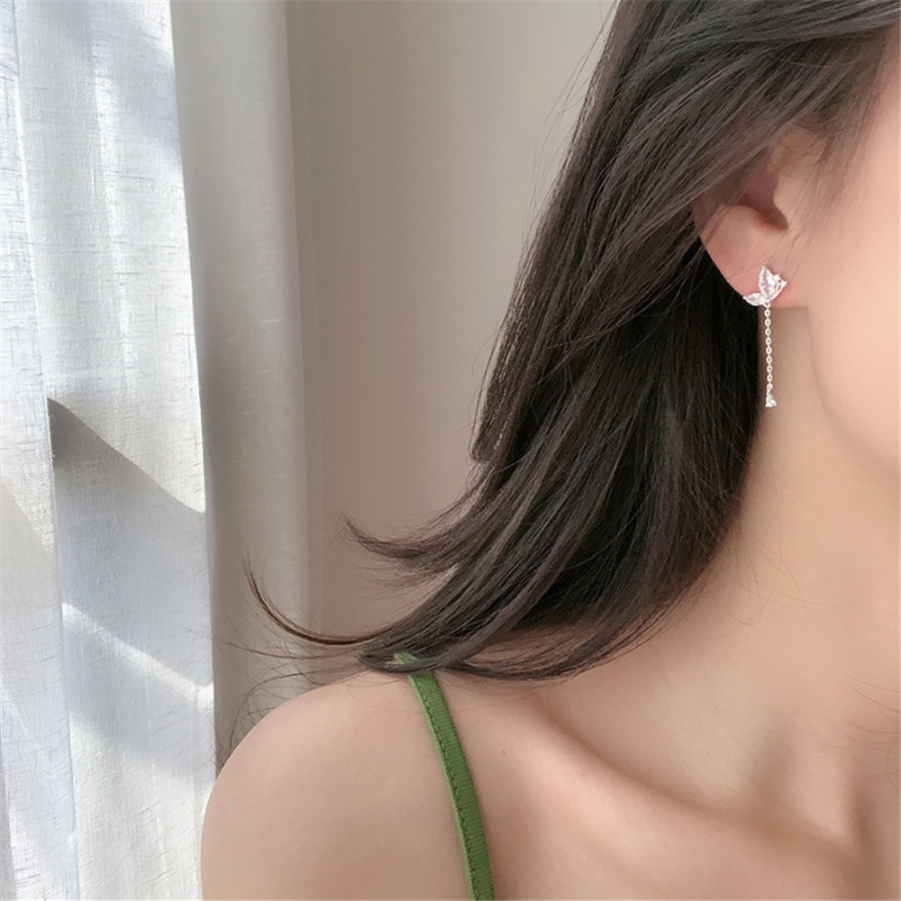 Anting Stud Rumbai Desain Hati Butterfly Gaya retro Elegan Untuk Wanita