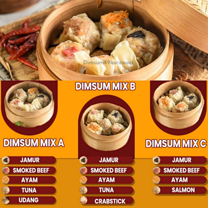 

BIG SALE (MIX A) DIMSUM 49 KARAWACI (MINIMAL 100 PCS) HARGA PABRIK MURAH TERMURAH SEJABODETABEK/FROZEN FOOD HALAL