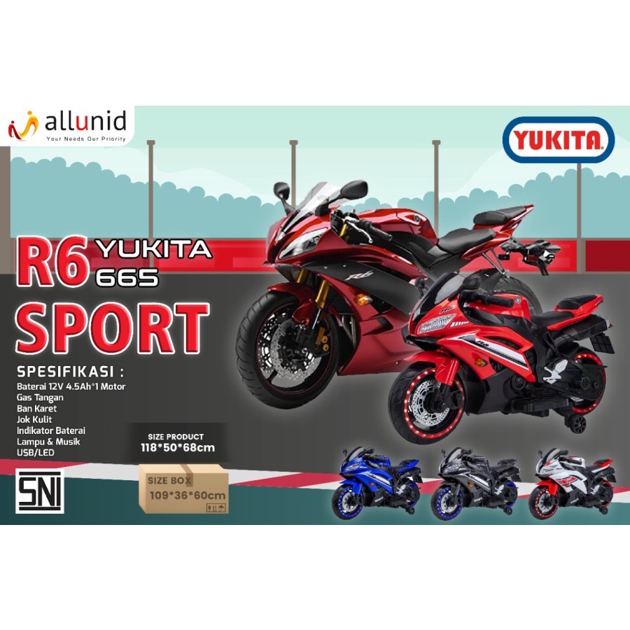 Mainan Anak MOTOR AKI R6 Sport - YUKITA 665 Maenan motoran anak Balap