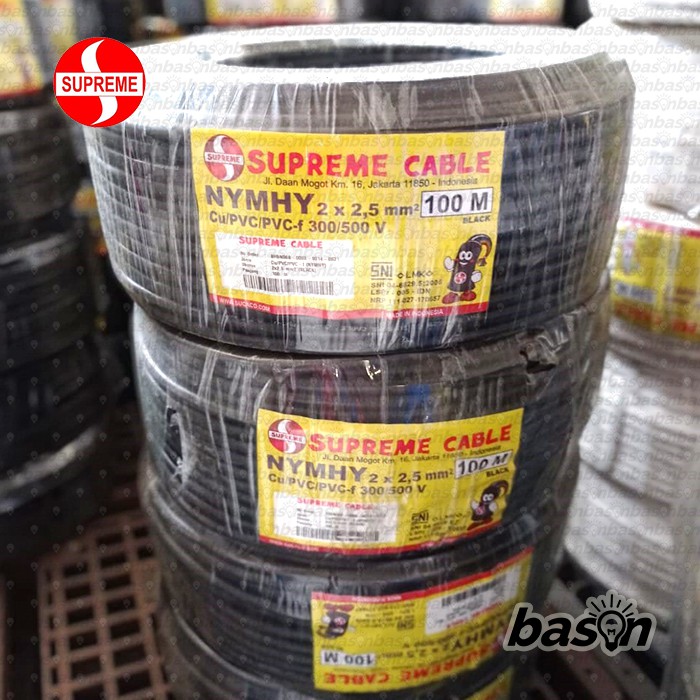 Supreme NYMHY Black 2x2.5 mm @100 Meter - Kabel Listrik NYYHY Hitam Serabut