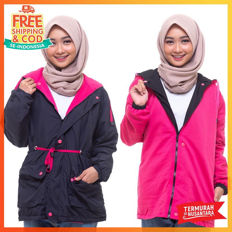 Jaket Wanita Terbaru Jaket Motor Harian Jaket Outdoor Parasut Bolak Balik Jaket Pria Wanita Bahan Taslan ZN 100% Windproof Jaket Gunung Outdoor Semi Parka