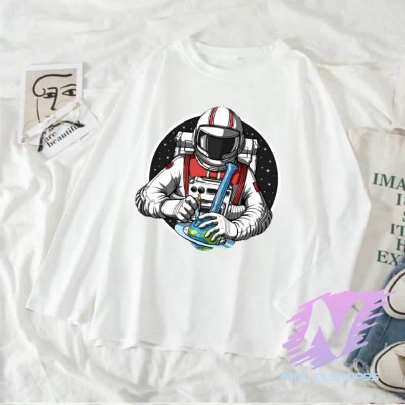 kaos astronot kartun animasi kaos anak lengan panjang astronot