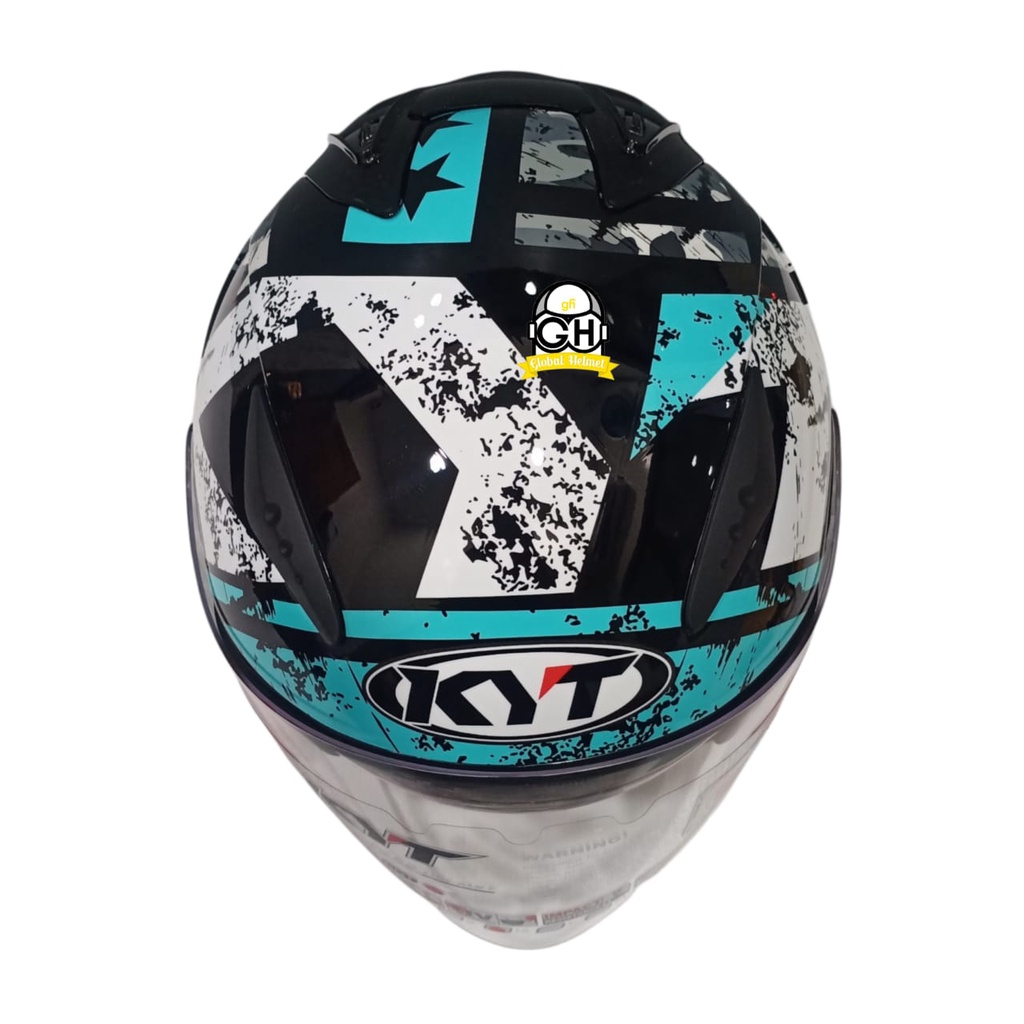 HELM KYT GALAXY FLAT R #5 BLACK AQUA BLUE DOUBLE VISOR HALF FACE