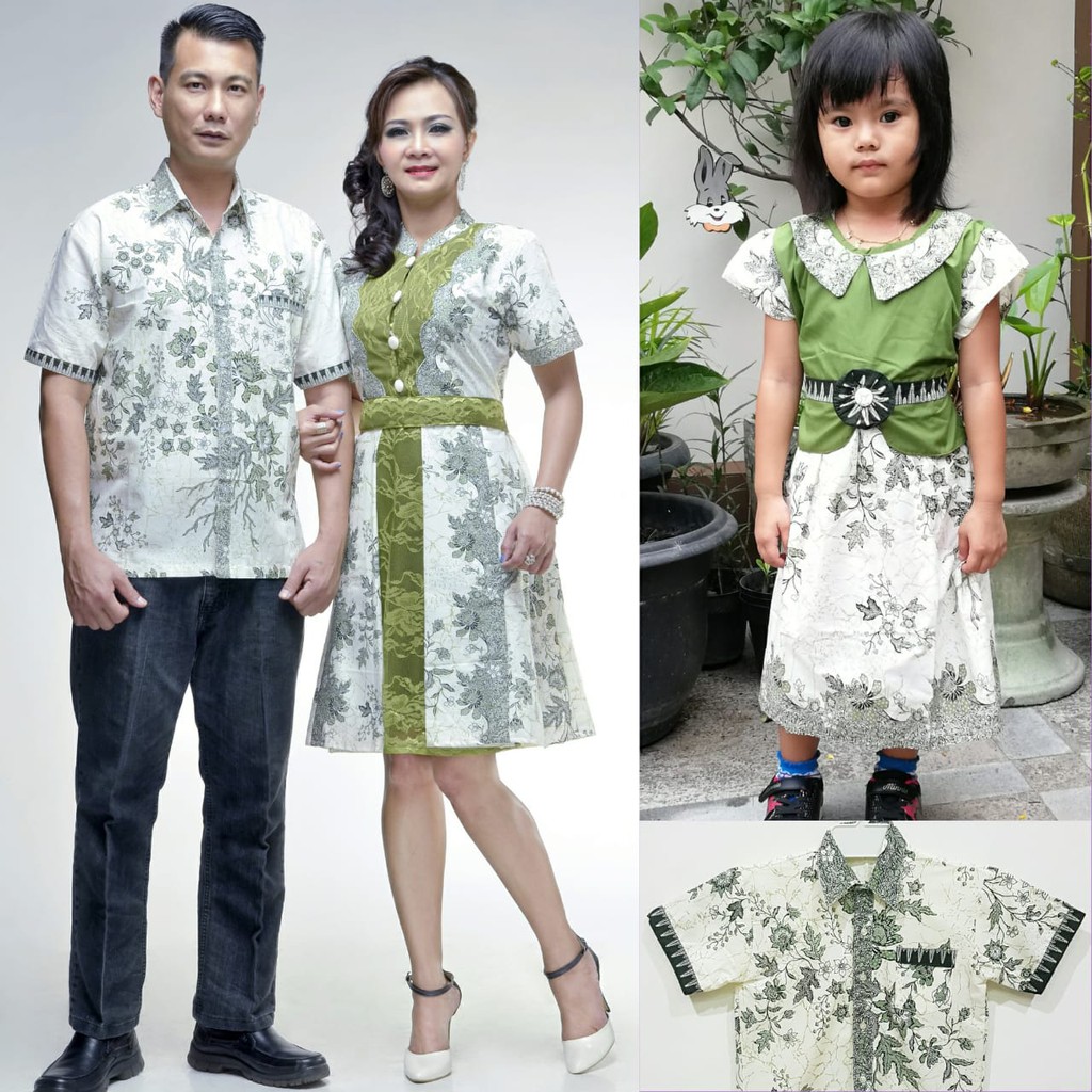 Batik Nusantara Couple Family Dress Luna Melati Hijau / Batik Keluarga / OOTD Kondangan / Batik Solo