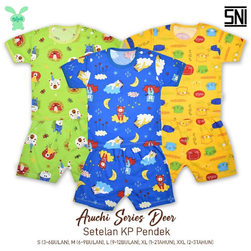 MURAH..3 SET ARUCHI SETELAN PENDEK KANCING PUNDAK SIZE S,M,L,XL XXL