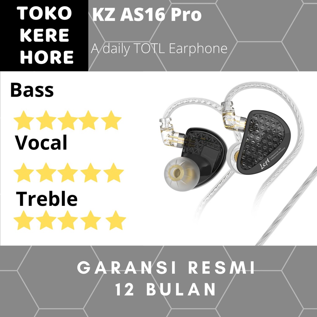 KZ AS16 Pro Metal In Ear Earphone 8 BA with MIC - Garansi Resmi