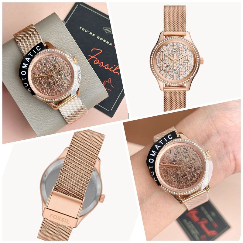 BQ3713 Rye Automatic Rose Gold Tone Stainless Steel Mesh Watch