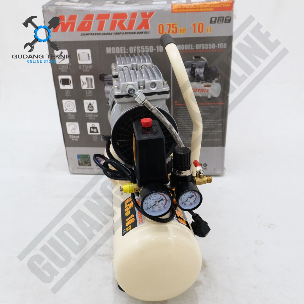 Kompresor Angin Tanpa Oli MATRIX OFS 550-10 / Air Compressor Oilless MATRIX OFS550-10 3/4Hp 10L