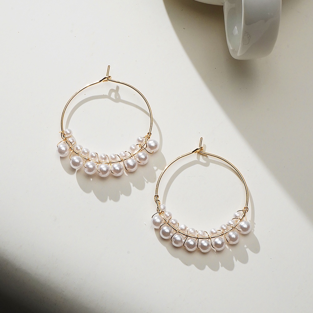 Anting Bulat Besar Aksen Mutiara Untuk Wanita