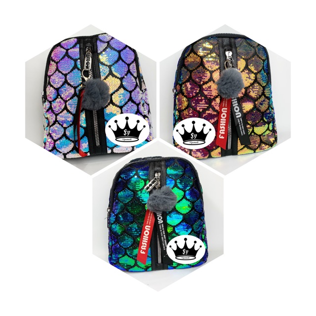 Tas ransel anak motif sisik ikan mermaid IMPORT